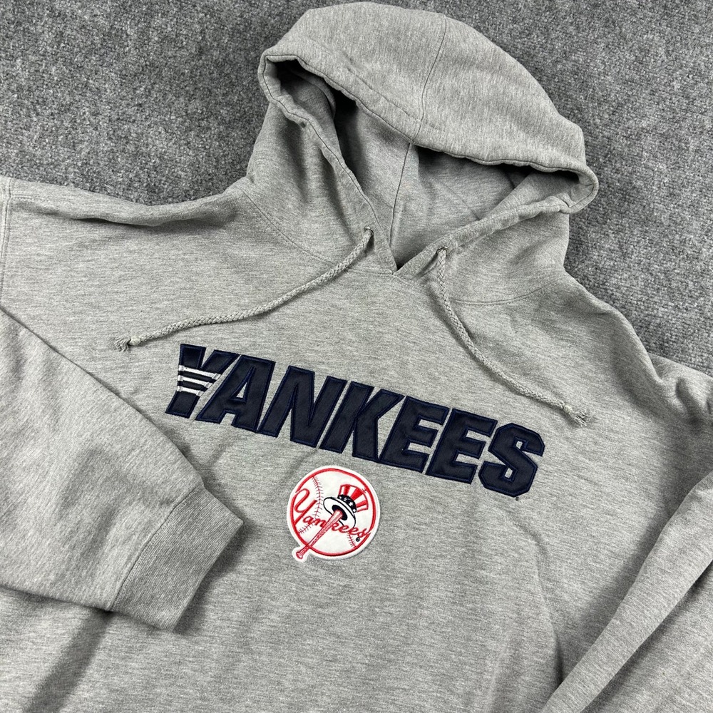 VTG Adidas Hoodie Mens XL Gray New York Yankees Embroidered Logo Sweatshirt‎ MLB